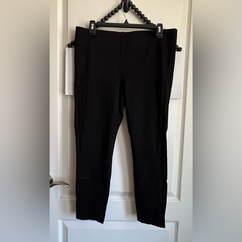 LOFT Black Ponte Pants Pull on Wide Waistband Large 12 14